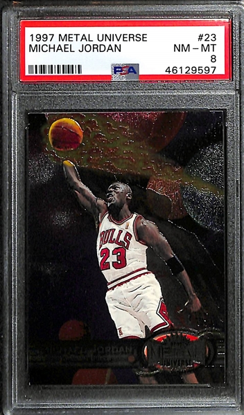 (2) 1997 Metal Universe Michael Jordan PSA Graded Cards - PSA 8 & PSA 9