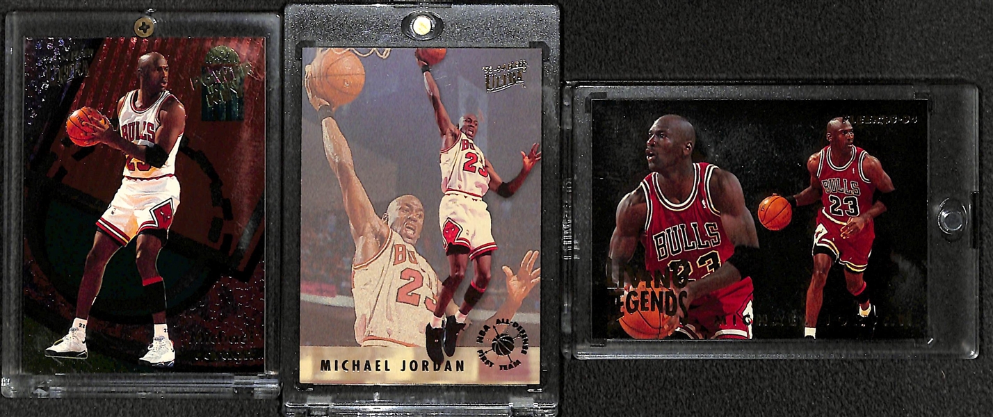 1993-94 Fleer Ultra Michael Jordan Power in the Key # 2, First Team All-Defense # 2 and Fleer Living Legends # 4