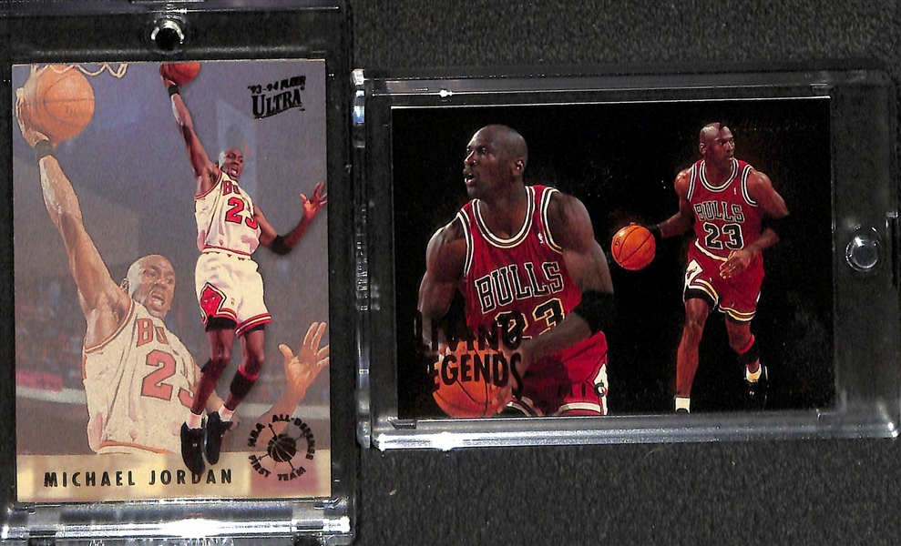 1993-94 Fleer Ultra Michael Jordan Power in the Key # 2, First Team All-Defense # 2 and Fleer Living Legends # 4