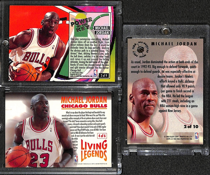1993-94 Fleer Ultra Michael Jordan Power in the Key # 2, First Team All-Defense # 2 and Fleer Living Legends # 4