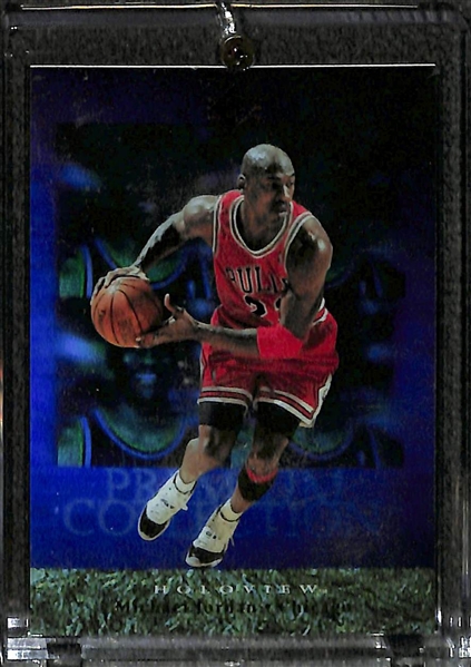 (2) Michael Jordan Insert Cards - 1995-96 Skybox Larger Than Life & 1996 UD Holoview Premium Collection