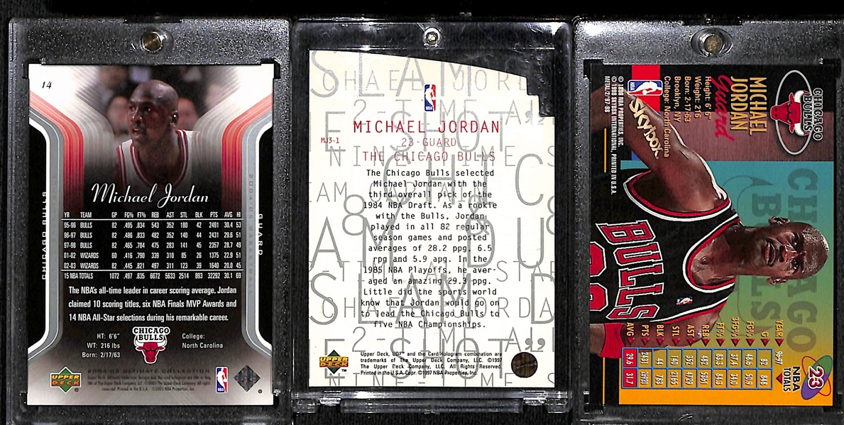 2004-05 Ultimate Collection Michael Jordan #d /750, 1997-98 UD3 Die Cut and 1997-98 Metal Universe # 23