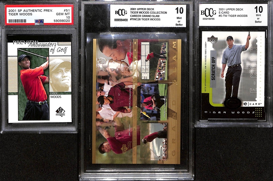 (7) Graded Sports Cards & (9) Star Wars Gold Cards - Inc. (3) PSA 10 Cards (2001 Tiger Wood Rookie, 1992 Topps Alonzo Mourning Rookie. Luka Doncic 2nd Year Chronicles Card)