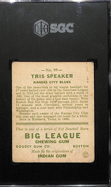 1933 Goudey Tris Speaker (HOF) #89 Graded SGC 2