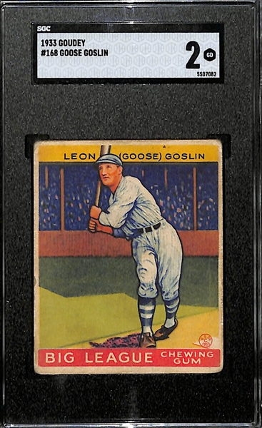 1933 Goudey Goose Goslin (HOF) #168 Graded SGC 2