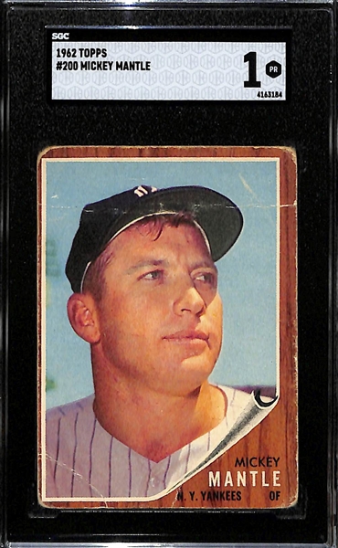 1962 Topps Mickey Mantle #200 Graded SGC 1 (PR)