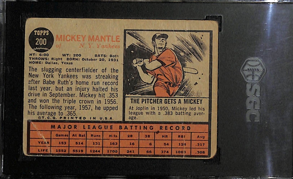 1962 Topps Mickey Mantle #200 Graded SGC 1 (PR)