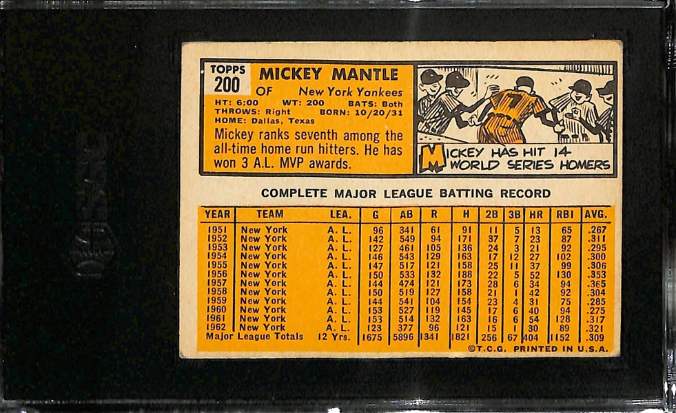 1963 Topps Mickey Mantle #200 Graded SGC 3 (VG)