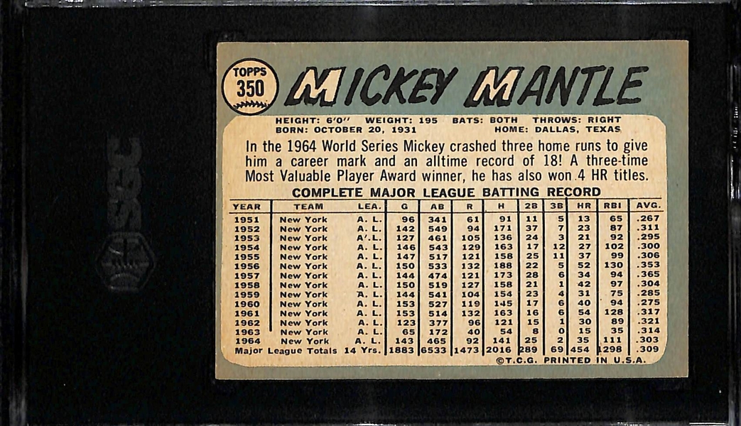 1965 Topps Mickey Mantle #350 Graded SGC 3 (VG)