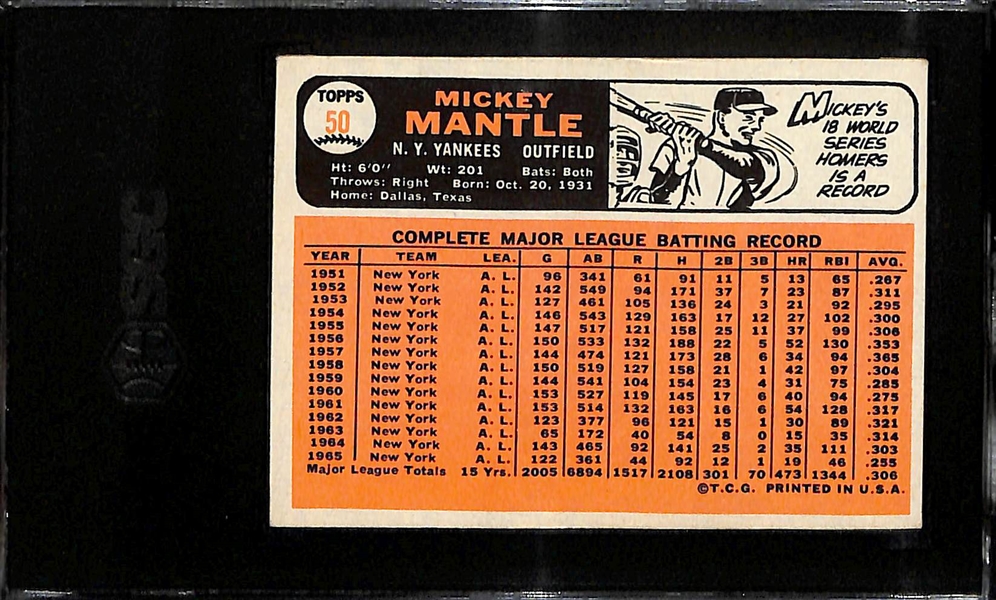 1966 Topps Mickey Mantle #50 Graded SGC 4 (VG-EX)