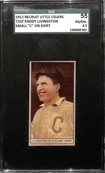 1912 Recruit Little Cigars T207 Paddy Livingston (Small C on Shirt) Graded SGC 4.5 VG-EX+