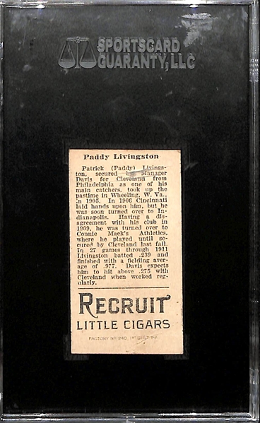 1912 Recruit Little Cigars T207 Paddy Livingston (Small C on Shirt) Graded SGC 4.5 VG-EX+