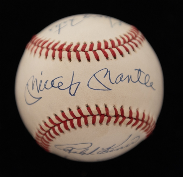 50+ Home Run Hitter Signed ONL Baseball - Mickey Mantle, Willie Mays, Kiner, Fielder, Mize, Foster (JSA LOA))