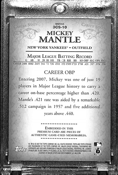 2007 Topps Sterling Mickey Mantle Triple Bat & Jersey Relic Card #10/10