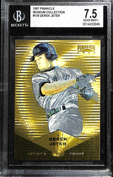 (2) 1997 Derek Jeter Cards - Bowman's Best Atomic Refractor (BGS 7) & Pinnacle Museum Collection Artist's Proof Gold (BGS 7.5)