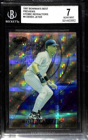 (2) 1997 Derek Jeter Cards - Bowman's Best Atomic Refractor (BGS 7) & Pinnacle Museum Collection Artist's Proof Gold (BGS 7.5)