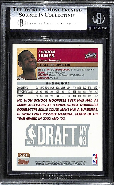 2003-04 Topps LeBron James Rookie Card #221 Graded BGS 9 Mint