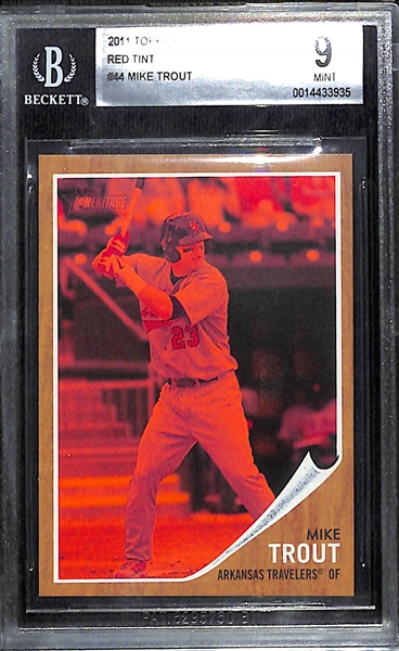 2011 Topps Heritage Minors Mike Trout #44 Red Tint Variation Rookie Card #ed220/620 Graded BGS 9 Mint