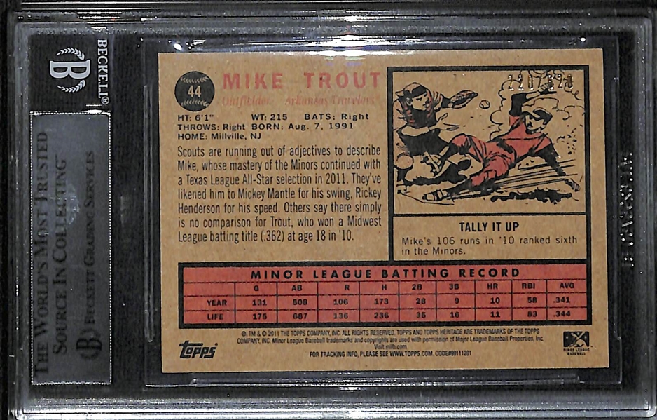 2011 Topps Heritage Minors Mike Trout #44 Red Tint Variation Rookie Card #ed220/620 Graded BGS 9 Mint