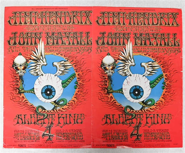 (2) Vintage Jimi Hendrix Experience 1968 Fillmore Concert Poster in San Francisco (Presented by Bill Graham) - 2nd Printing Posters (2nd of 8 Printings)