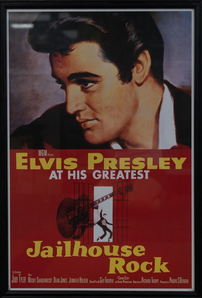 (3) Elvis Presley Framed 36x24 Posters (The Trouble with Girls Movie, Jailhouse Rock Movie Poster, & Black Leather Poster) - Likely all Printed in the 1970s-1980s