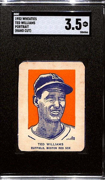 Rare 1952 Wheaties Ted Williams Card (Hand Cut) Graded SGC 3.5  VG+