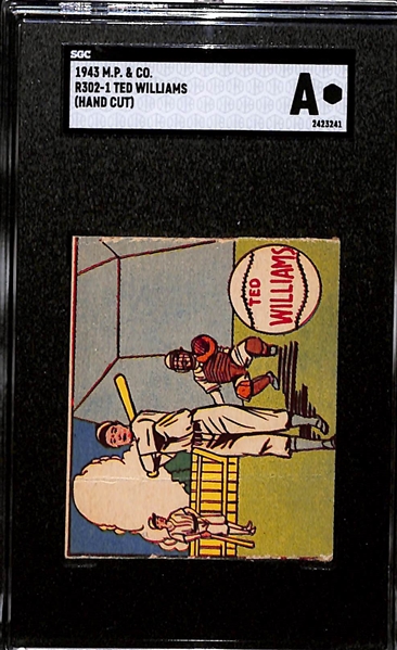 1943 M.P. & Company Ted Williams Hand Cut Card Graded SGC Authentic
