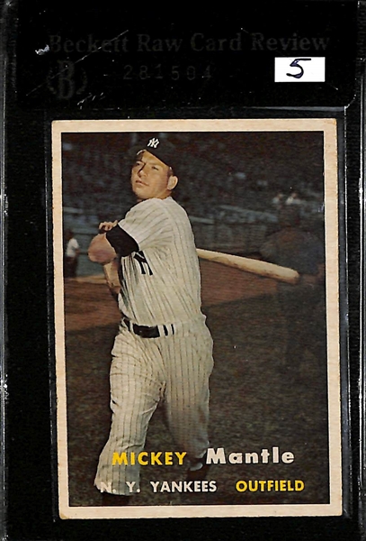 1957 Topps Mickey Mantle #95 Graded Beckett Raw Review BVG 5 (EX)