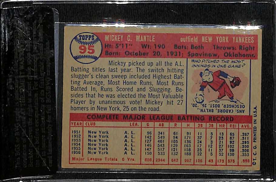 1957 Topps Mickey Mantle #95 Graded Beckett Raw Review BVG 5 (EX)