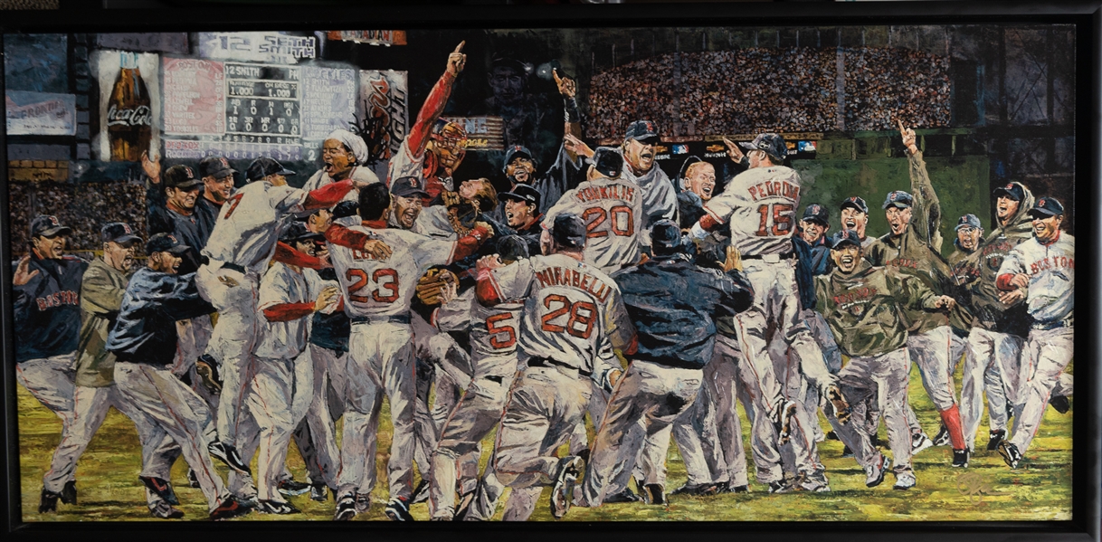 Large 48 x 232007 Red Sox World Series Champions Canvas Signed by Renown Artist Opie Oterstad 
