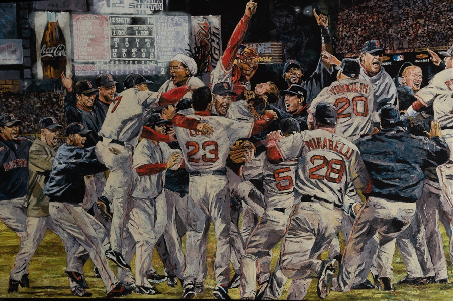 Large 48 x 232007 Red Sox World Series Champions Canvas Signed by Renown Artist Opie Oterstad 
