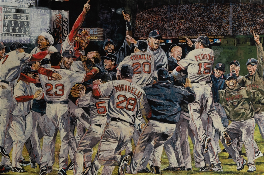 Large 48 x 232007 Red Sox World Series Champions Canvas Signed by Renown Artist Opie Oterstad 
