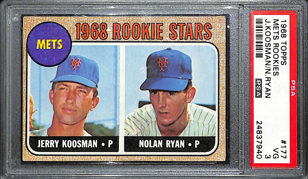 1968 Topps Mets Rookies # 177 Nolan Ryan Graded Rookie Card PSA 3 VG 