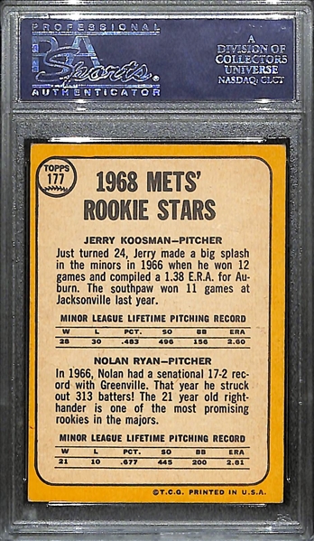 1968 Topps Mets Rookies # 177 Nolan Ryan Graded Rookie Card PSA 3 VG 