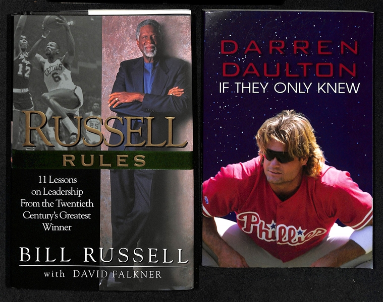 Bill Russell (Celtics) & Darren Daulton Signed Books (JSA Auction Letter) - Russell is Personalized To Nicholaus, Best Wishes