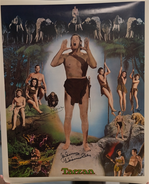Johnny Wiessmuller Signed Tarzan Movie Poster (LE 991/1500 from 1977) - Also Signed by Maureen O'Sullivan (Jane) & Johnny Sheffield (Boy - JSA Auction Letter)