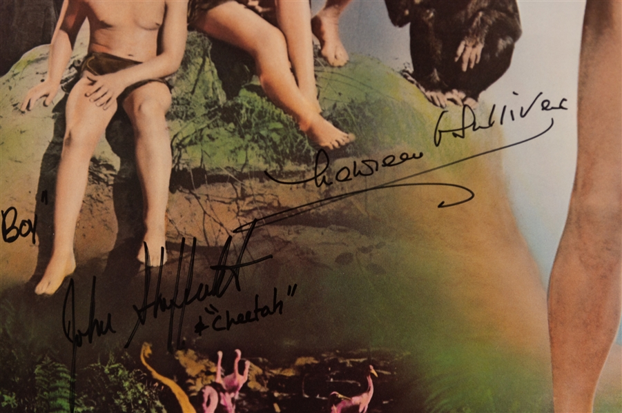 Johnny Wiessmuller Signed Tarzan Movie Poster (LE 991/1500 from 1977) - Also Signed by Maureen O'Sullivan (Jane) & Johnny Sheffield (Boy - JSA Auction Letter)