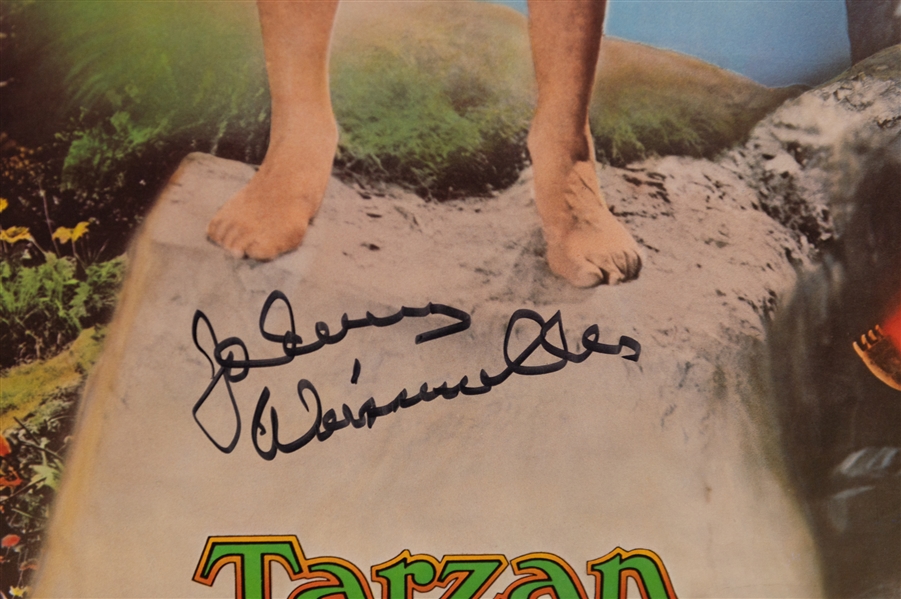 Johnny Wiessmuller Signed Tarzan Movie Poster (LE 991/1500 from 1977) - Also Signed by Maureen O'Sullivan (Jane) & Johnny Sheffield (Boy - JSA Auction Letter)