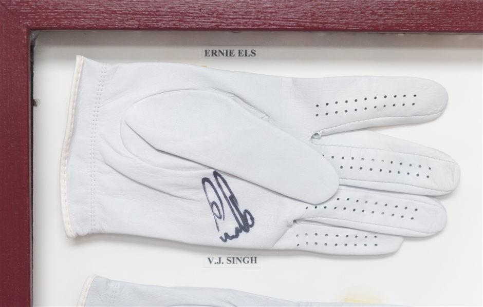 Six Player-Used Golf Gloves Signed by Ernie Els, VJ Singh, Nick Price, Brad Faxon, Paul Azinger, Ben Crenshaw (JSA Auction Letter)