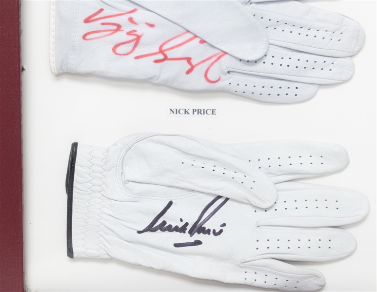 Six Player-Used Golf Gloves Signed by Ernie Els, VJ Singh, Nick Price, Brad Faxon, Paul Azinger, Ben Crenshaw (JSA Auction Letter)