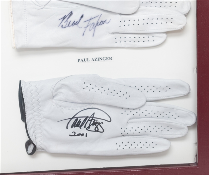 Six Player-Used Golf Gloves Signed by Ernie Els, VJ Singh, Nick Price, Brad Faxon, Paul Azinger, Ben Crenshaw (JSA Auction Letter)