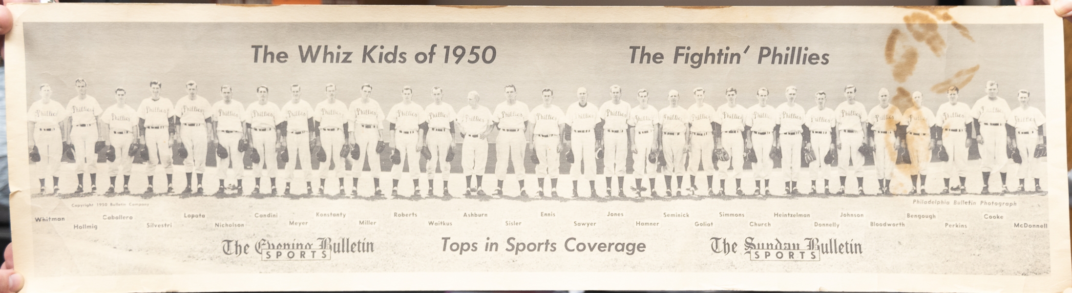  1950 The Whiz Kids Phillies 36x10 Team Print from The Sunday Bulletin