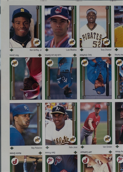 1989 Upper Deck Uncut Sheet (First 100 Cards) w. Ken Griffey Jr, Randy Johnson, & John Smoltz Star Rookie Cards