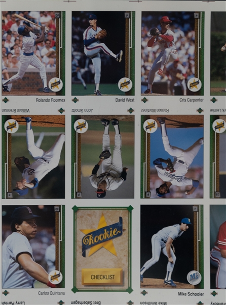 1989 Upper Deck Uncut Sheet (First 100 Cards) w. Ken Griffey Jr, Randy Johnson, & John Smoltz Star Rookie Cards