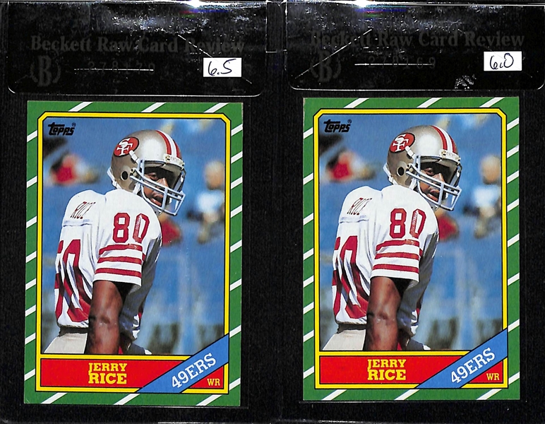 (2) 1986 Topps Jerry Rice Rookie Cards #181 - Graded Beckett BGS 6 and 6.5