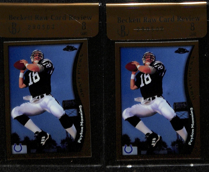 Beckett Raw Review Rookie Lot - 1989 Score Barry Sanders (BGS 9) & (2) 1998 Topps Chrome Peyton Manning (Both BGS 8)