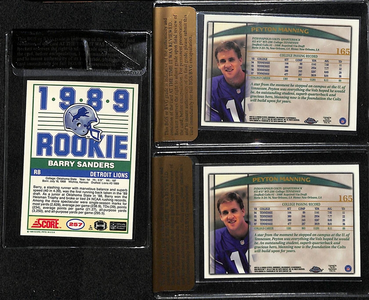 Beckett Raw Review Rookie Lot - 1989 Score Barry Sanders (BGS 9) & (2) 1998 Topps Chrome Peyton Manning (Both BGS 8)