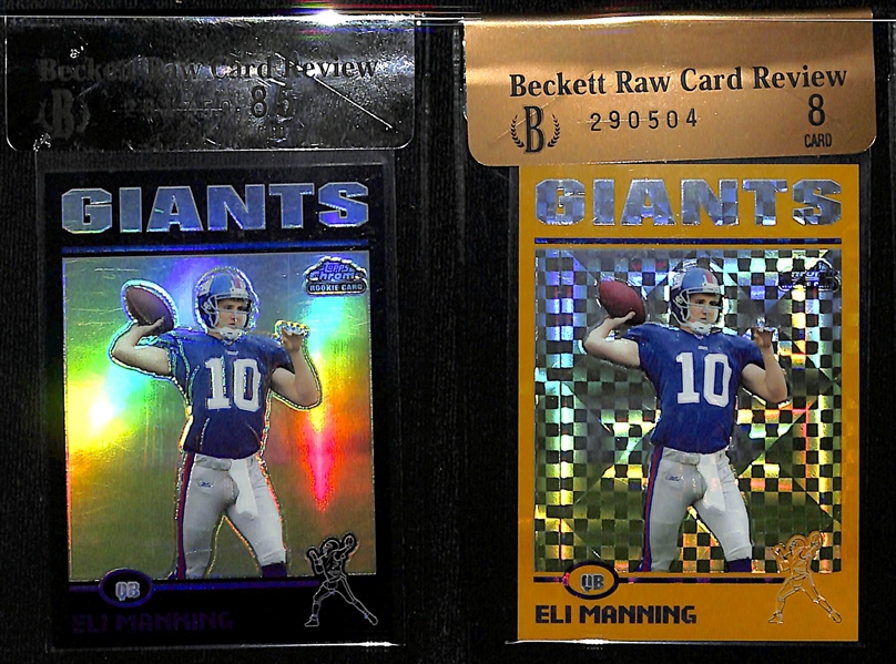 2004 Topps Chrome Eli Manning SP Rookie Cards - Black Refractor (#/100, BGS 8.5) & Gold Xfractor (#/279, BGS 8)