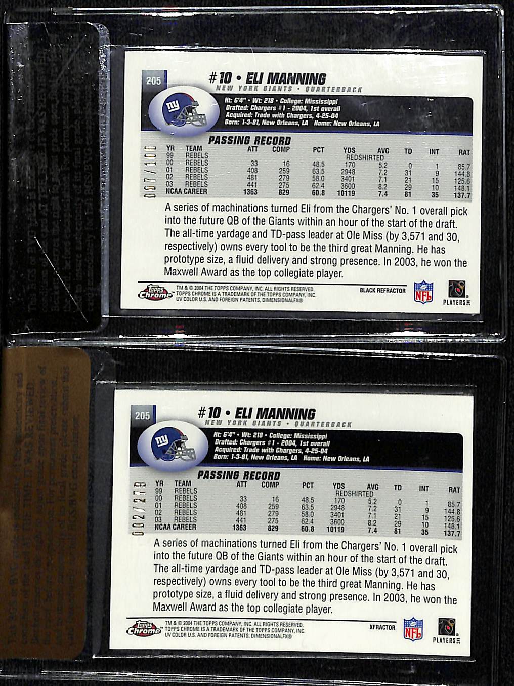 Lot Detail - 2004 Topps Chrome Eli Manning SP Rookie Cards - Black ...