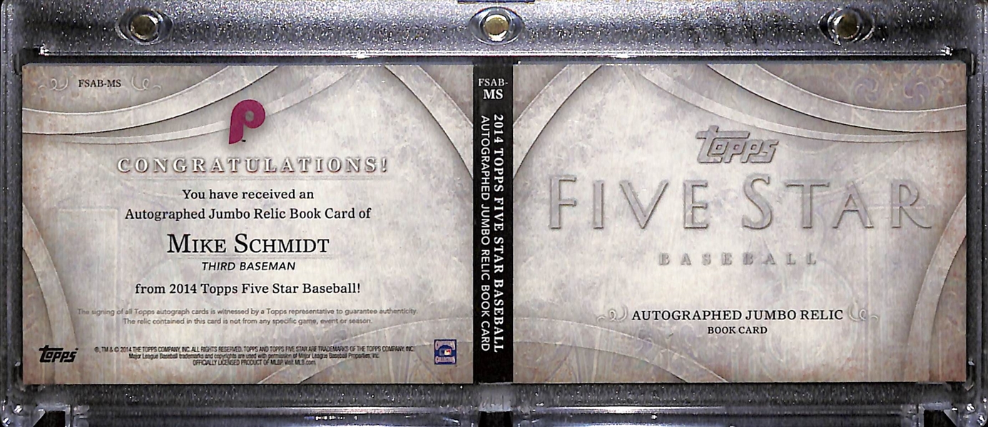 2014 Topps Five Star Baseball Mike Schmidt Autographed Jumbo Bat Booklet Card #46/50